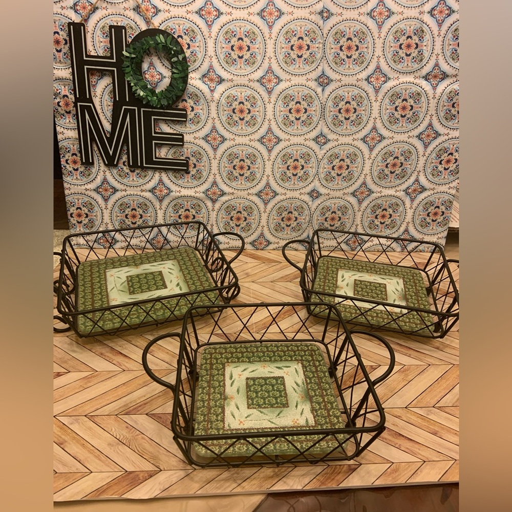 Temptations green trivets with metal baskets set of three 9" 8.5", 8"